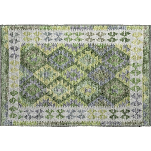 Mayfield Premium Machine Washable Abstract AMF1915 Olive 2 ft. x 3 ft. Accent Rug