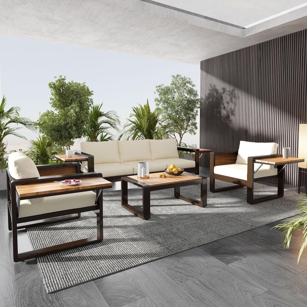 4 of Pieces Aluminium Frame Outdoor Patio Conversation Set with Beige Cushions price history on PriceWatchPro