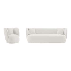 Siri 2-Piece Contemporary Cream Linen Upholstered Sofa and Accent Chair Living Room Set with Pillows
