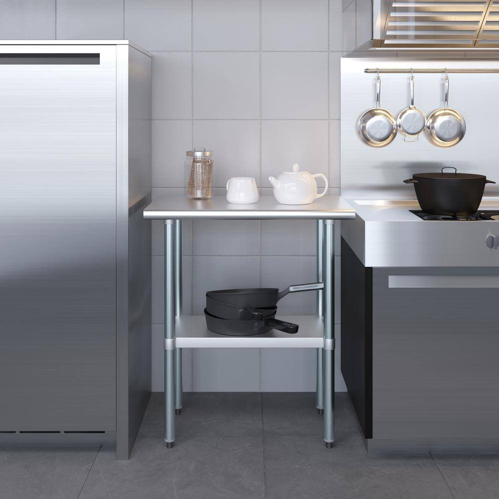 30" Stainless Steel Work Table with Galvanized Undershelf
