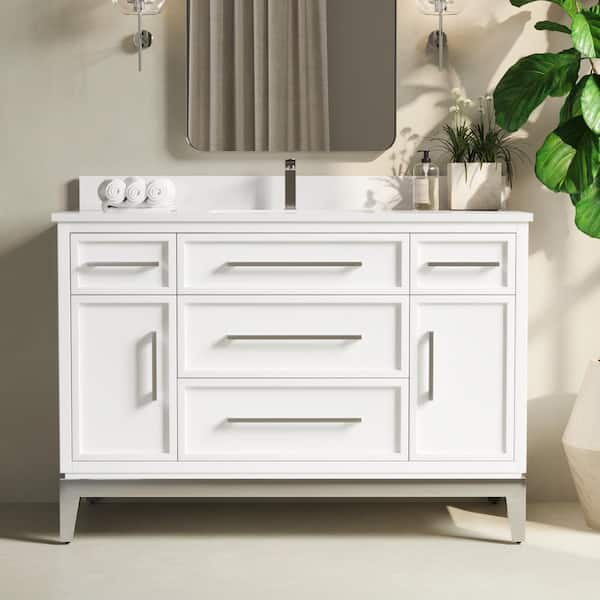 Barrington 48 in. W x 22 in. D x 33.5 in. H Single Bath Vanity in White with White Quartz Countertop with White Basin