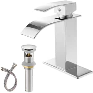 Single Handle Single Hole Deck Mounted Bathroom Faucet with Deckplate Included and Drain Kit Included in Polished Chrome