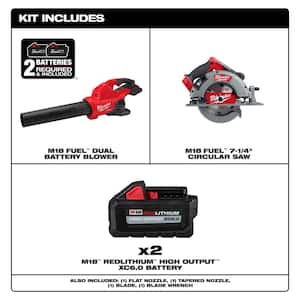 M18 FUEL Dual Battery 145 MPH 600 CFM 18V Brushless Cordless Blower w/7-1/4 in. Circular Saw, (2) 6.0 Ah Batteries
