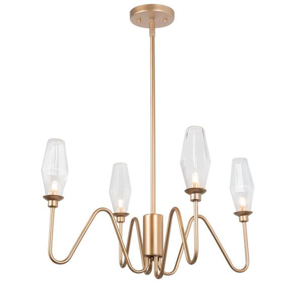 Uolfin Yamata 4 Light Brass Gold Chandelier Fixture Modern Candlestick Pendant Ceiling Lights With Clear Glass Shade 628k7vny7zv3936 The Home Depot - Gold Candlestick Pendant Light