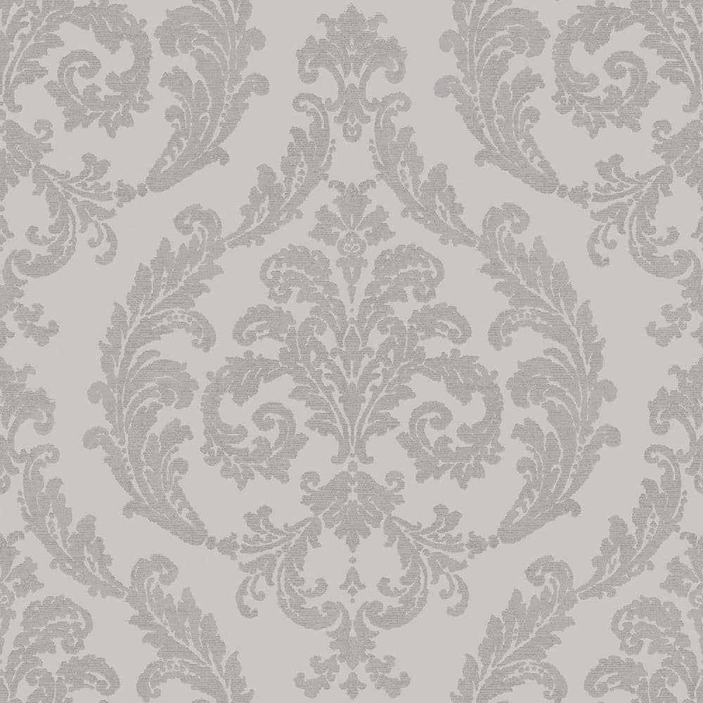 Palazzo Majestic Damask Motif Design Wallpaper in Gray and Silver ...