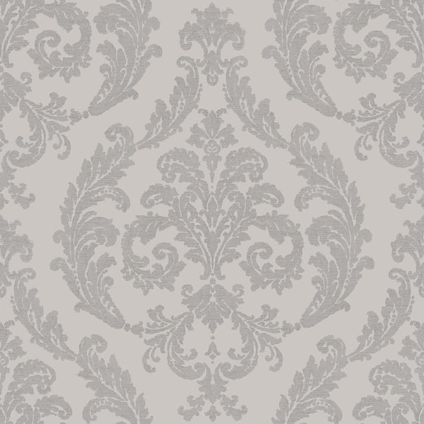 Unbranded Palazzo 2 Collection Silver Silk Damask Vinyl on Non-Woven Non-Pasted Wallpaper Sample