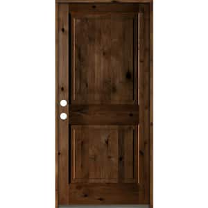 36 in. x 80 in. Rustic Knotty Alder Square Top Provincial Stain Right-Hand Inswing Wood Single Prehung Front Door