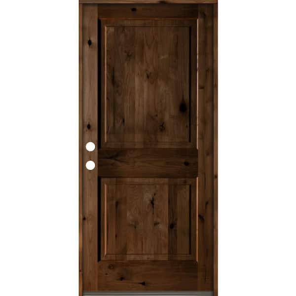Krosswood Doors 42 in. x 80 in. Rustic Knotty Alder Square Top Provincial Stain Right-Hand Inswing Wood Single Prehung Front Door