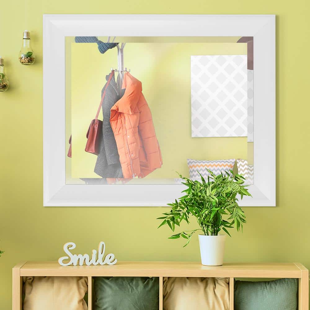 Glossy White Rectangular Beveled Vanity Mirror