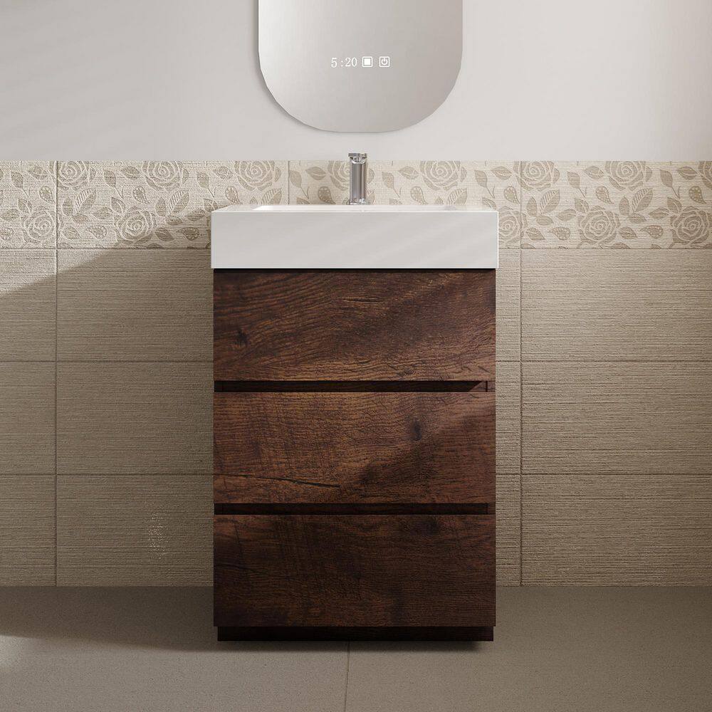 Aaby 24 in. W x 18 in. D x 37 in. H Bath Vanity Cabinet in Brown with White Solid Surface Top and Sink price history on PriceWatchPro