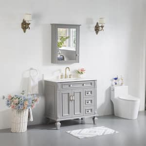 36 in. W x 22 in. D x 35 in. H Bath Vanity in Gray with Carrera White Vanity Top and Medicine Cabinet