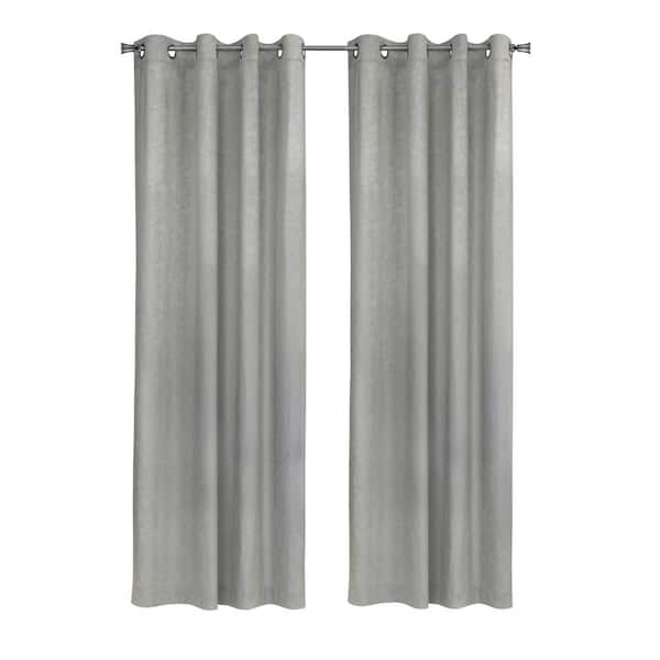 Habitat Bristol Grey Embossed Velvet 52 in. W x 84 in. L Grommet Indoor Room Darkening Curtain (Single Panel)