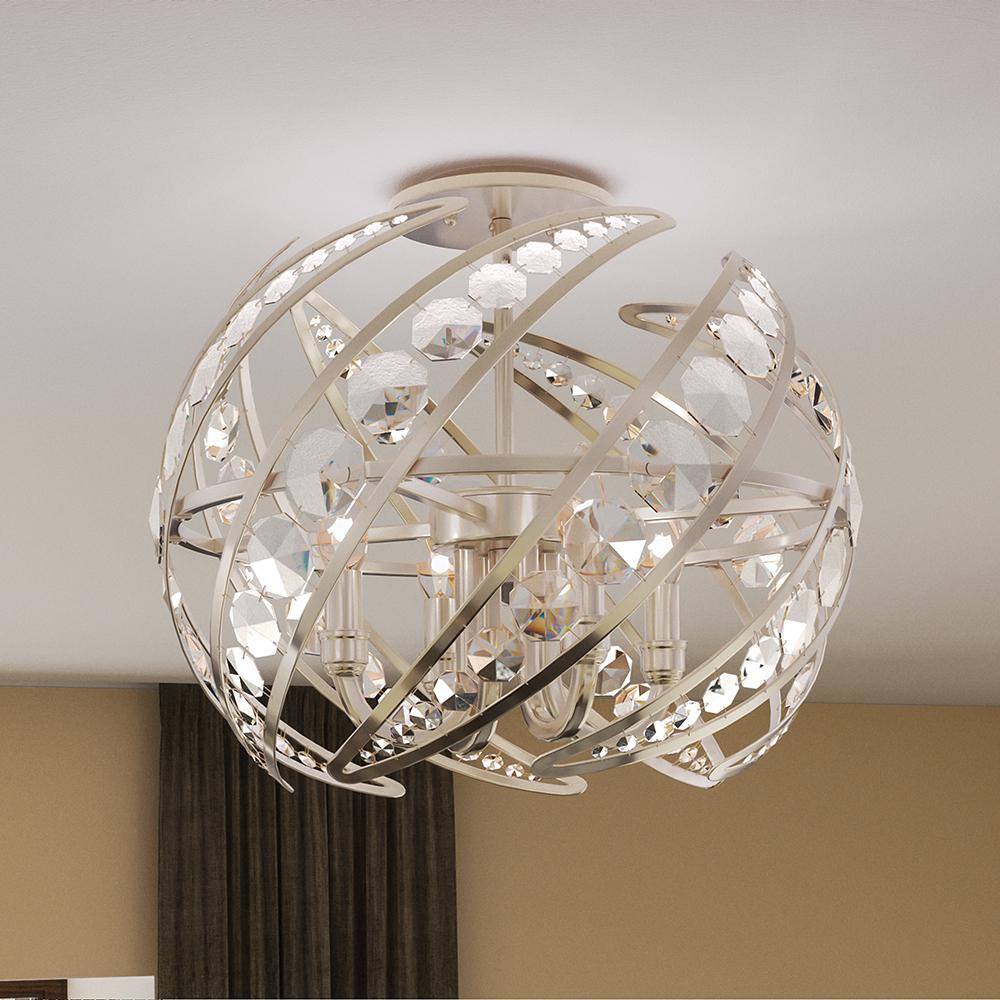Crescent Crystal Accent 18" Polished Nickel Semi-Flush Mount