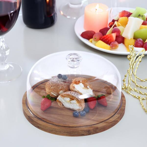 Wudkey 1-Tier 12 in. Acacia Wood Cake Stand with Lid, 2-in-1