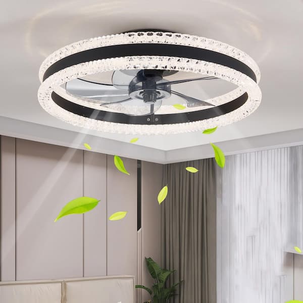 20 in. Black Indoor crystal Ceiling Fan with Integrrated LED Lihgt Low Profile Fandelier Adjustable Color Temperature