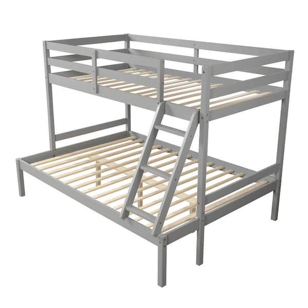 URTR Gray Twin Over Full Bunk Bed, Solid Wood Bed Frame with Safety ...