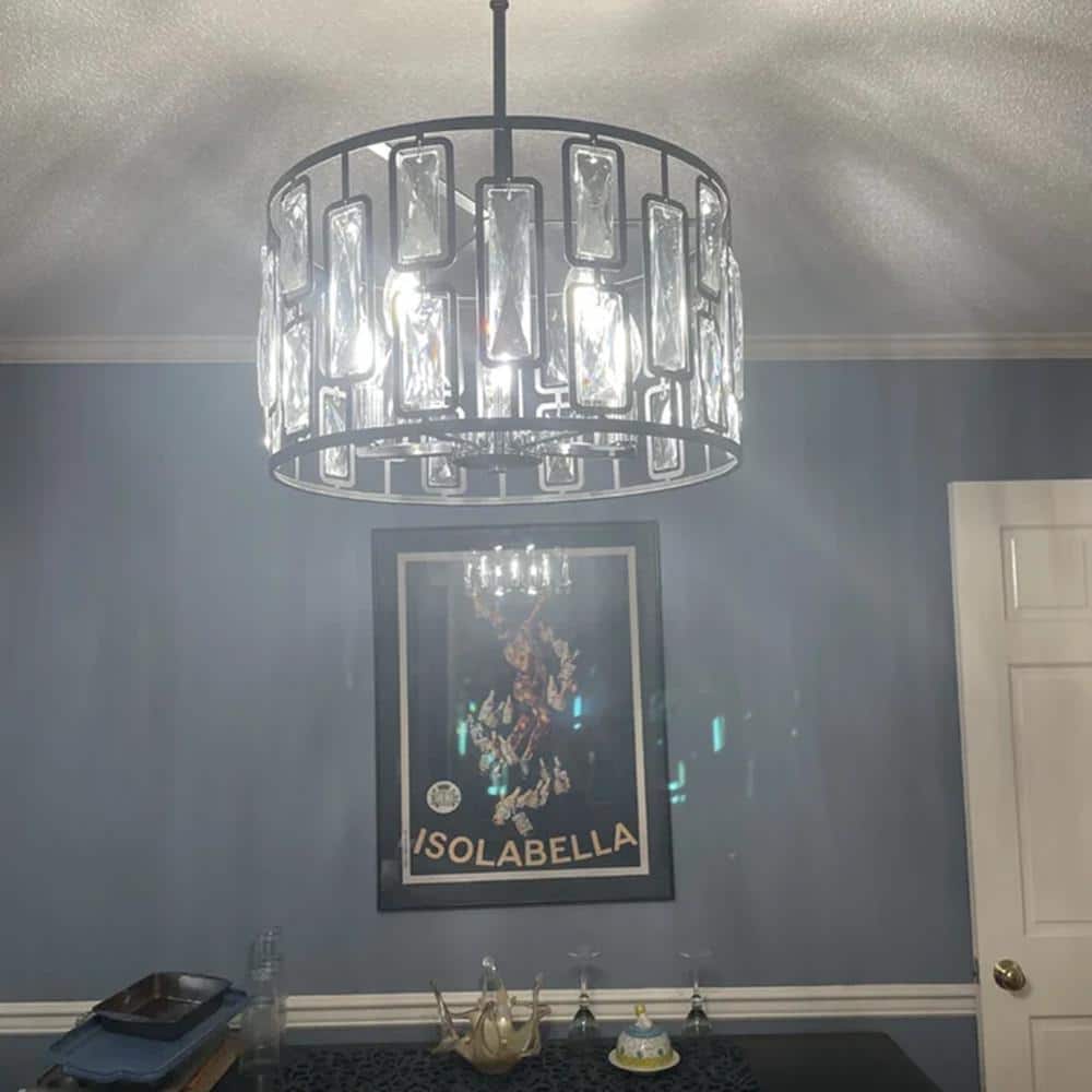 Black Drum Chandelier with Clear Crystals, 5-Light