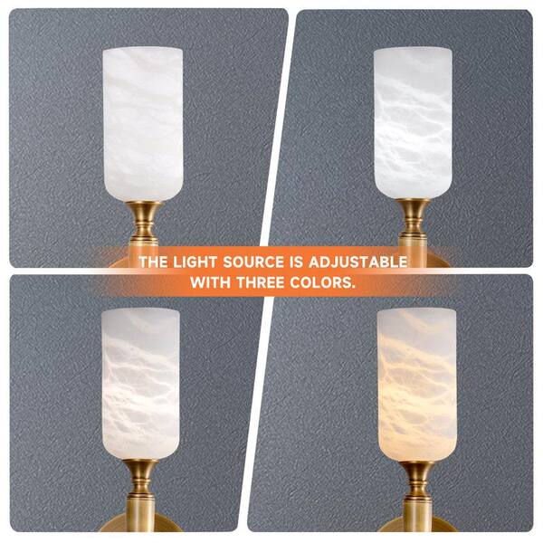 YUYI 22 in. 1-Light Gold LED Wall Sconce, Natural Alabaster Modern