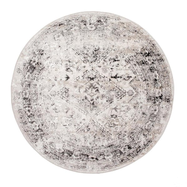 nuLOOM Vintage Speckled Shaunte 8 ft. x 8 ft. Silver Round Area Rug
