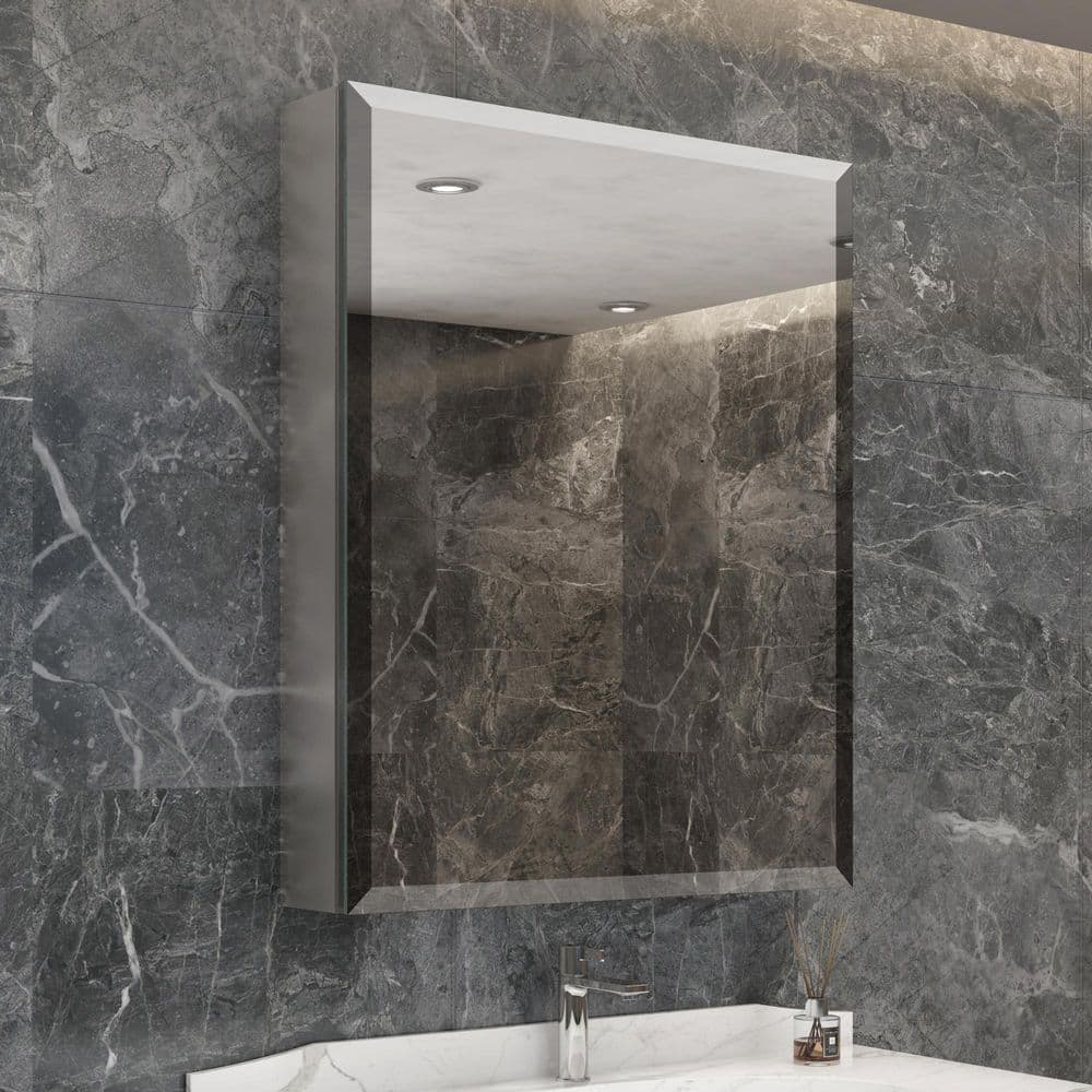 24 in. W x 30 in. H Medium Rectangular Silver Aluminum Recessed/Surface Mount Medicine Cabinet with Mirror and Beveled price history on PriceWatchPro