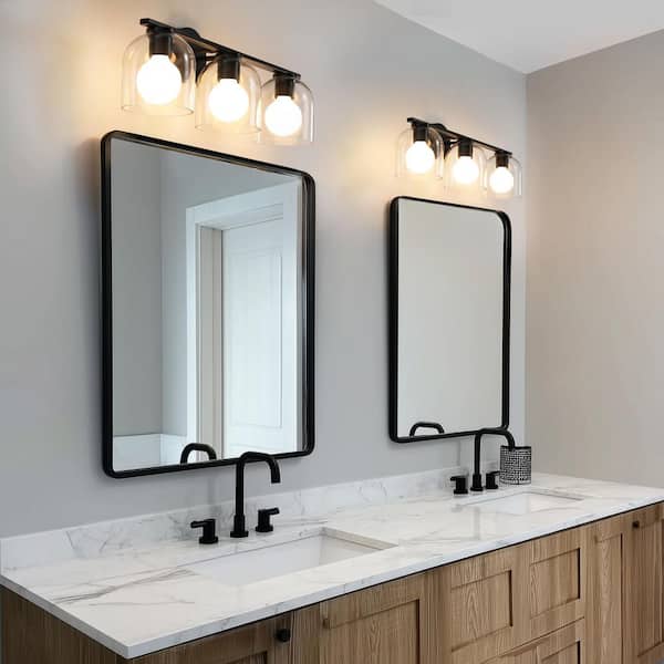 KAISITE 23 in. 3-Light Modern Black Vanity Light with Clear Glass