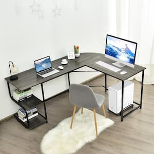 69 in. L-Shaped Gray Wood Computer Desk with Shelves
