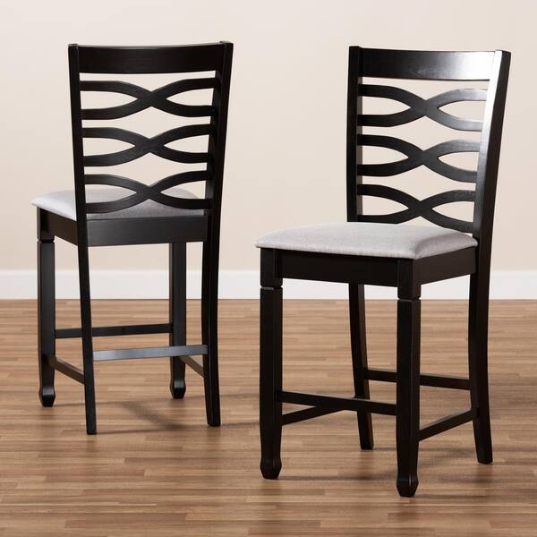 Baxton Studio Lanier 43 Gray and Espresso Bar Stool (Set of