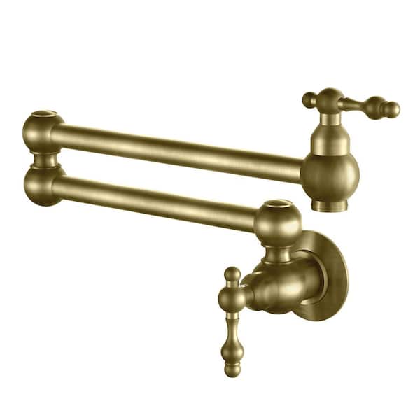 Boyel Living 1.8 GPM Wall Mounted Pot Filler with Mounting Hardware, Double Handles and Ceramic Disc Cartridge in Brushed Gold S1