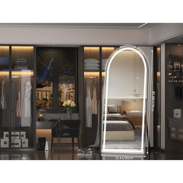 Vosuja 36 in. W x 83 in. H Black Frame Arch LED Full-Length