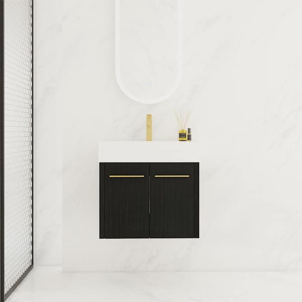 FUNKOL 23.6 in. 18.1 in. 22.4 in. Modern Black Wall Mounted Plywood Bathroom Vanity with Sink and 2-Cabinet Doors