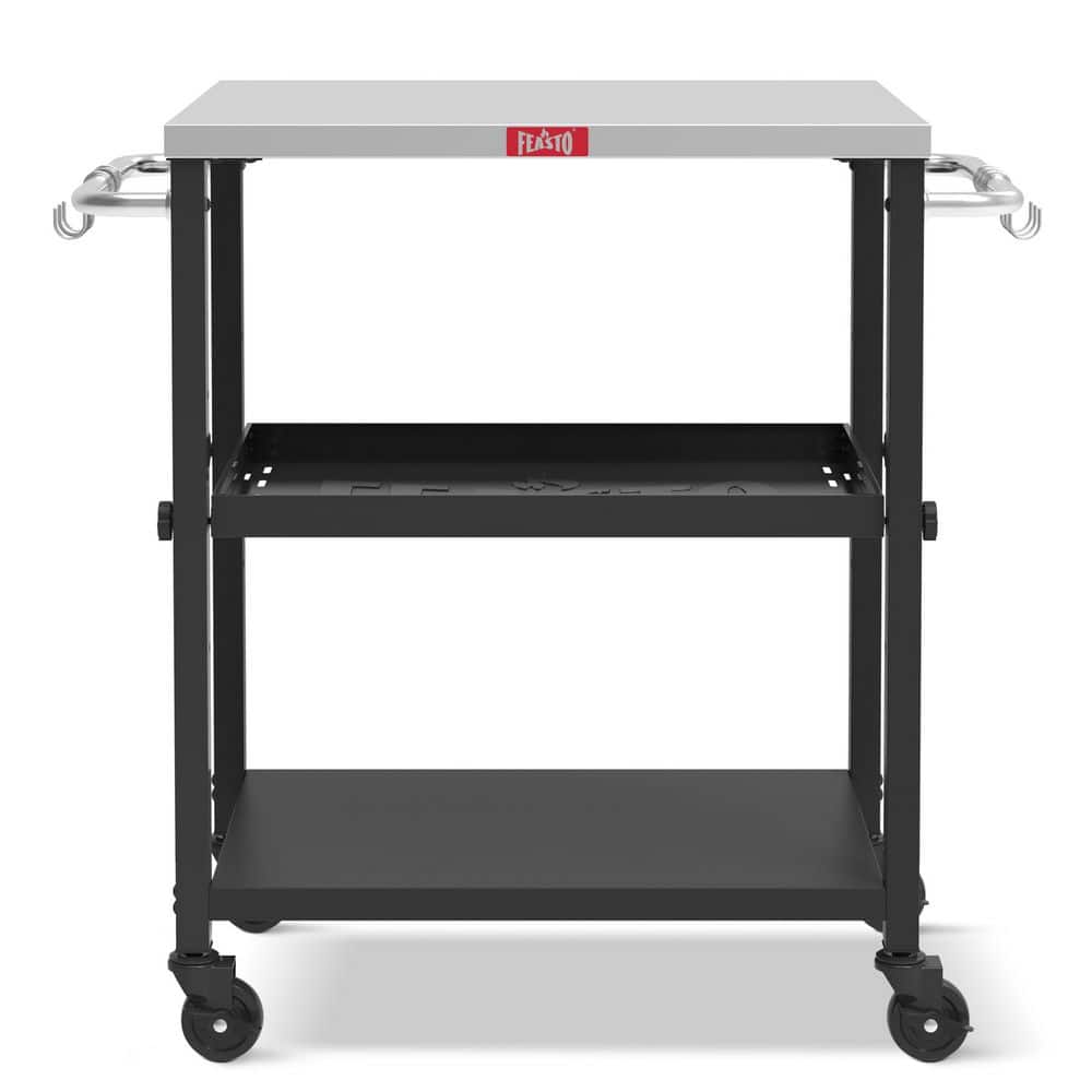 34 in. Rolling 3-tier Adjustable Outdoor Grill Cart Food Prep Table