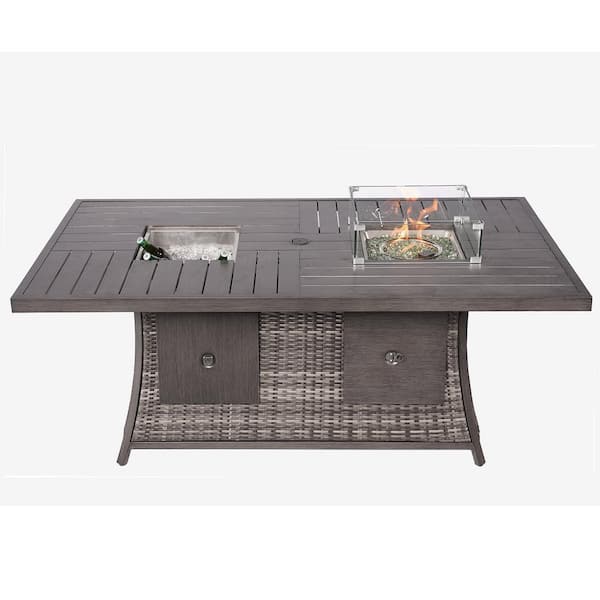 DIRECT WICKER ELLE Gray Wicker Patio Outdoor Fire Pit Table with Ice Bucket