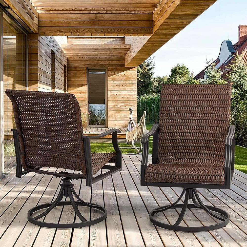 2-Piece Patio Wicker Swivel Chair,Heavy Duty Outdoor Dining Rattan Chair Se
