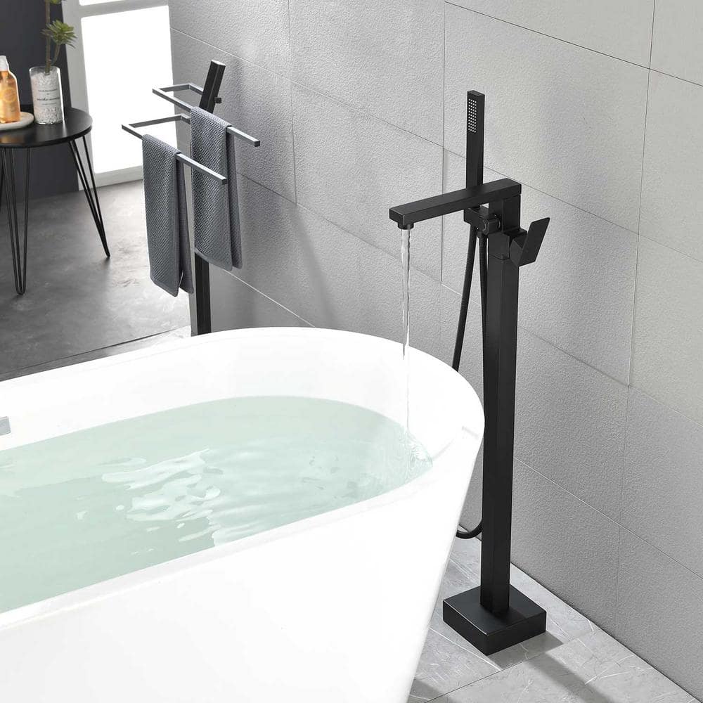 Matte Black Brass Floor-Mounted Freestanding Tub Filler