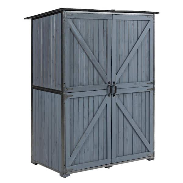 4.6 ft. W x 2.4 ft. D Metal Frame & Fir Wood Outdoor Storage Shed with Double Doors, Pitch Roof (11 sq. ft. )