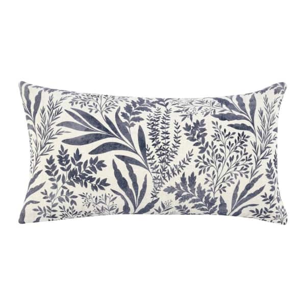 Mulo Lumbar Denim Blue and White Foliage Pattern Feather 5 in. X 25 in. Throw Pattern