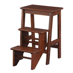24 in. H Brown 3 Step Wooden Frame Stool with Safety Latch