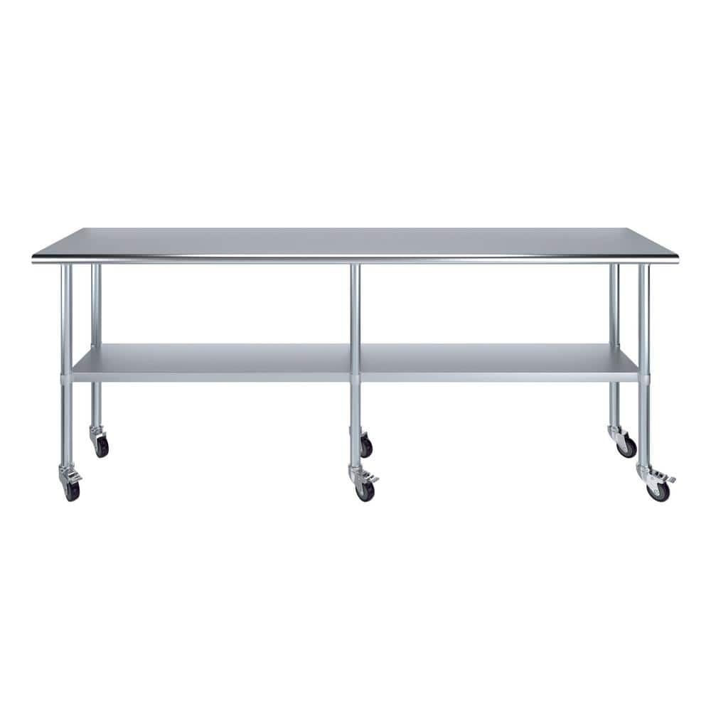 96" Stainless Steel Work Table with Undershelf and Casters