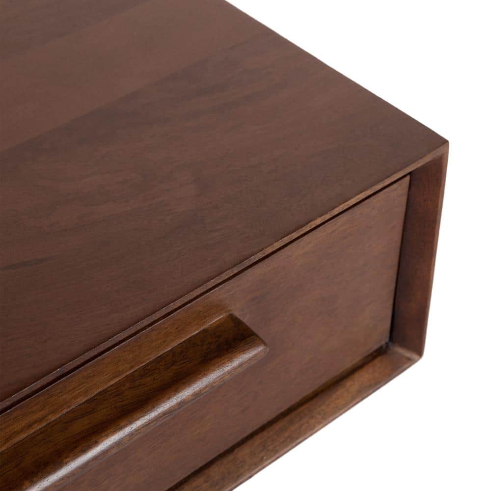 Dark Walnut Mango Wood Floating Wall Shelf with Drawer