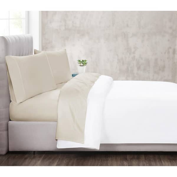 300TC 3-Piece Khaki Solid Cotton Sateen California King Sheet Set