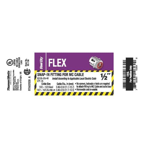 1/2 in. Standard Fitting Steel Snap-In Fitting for MC Cable (25-Pack) (XC130-J25-4R)