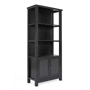 68 in. Tall Black Wood 3 Shelf Standard Bookcase with Cabinets, Doors, Finished Back, Storage, Tip-Resistant Hardware