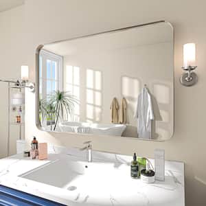 48 in. W x 32 in. H Rectangular Aluminum Framed Wall Bathroom Vanity Mirror in Silver