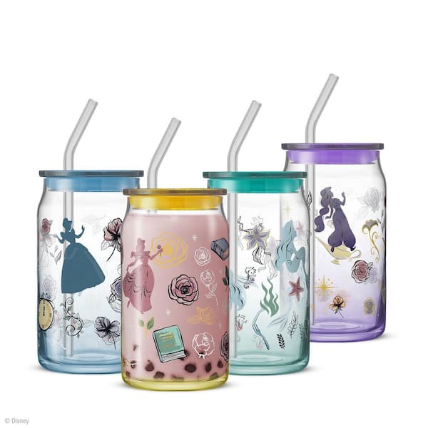 Disney Princess Pastel Icon Can Tumbler with Lids, 16 oz. Set of 4