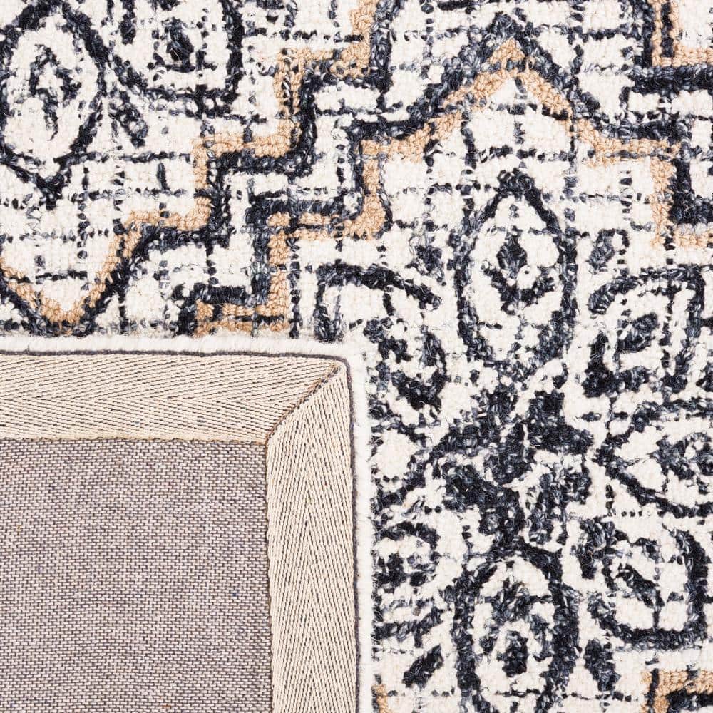 Ivory and Navy Abstract Handmade Wool Area Rug