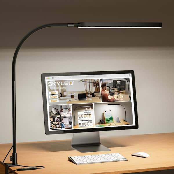 33.5 in. Black LED Clip-On Desk Lamp-Gooseneck Light with 5-Color Modes, 11-Brightness Levels, Timer and Memory Function