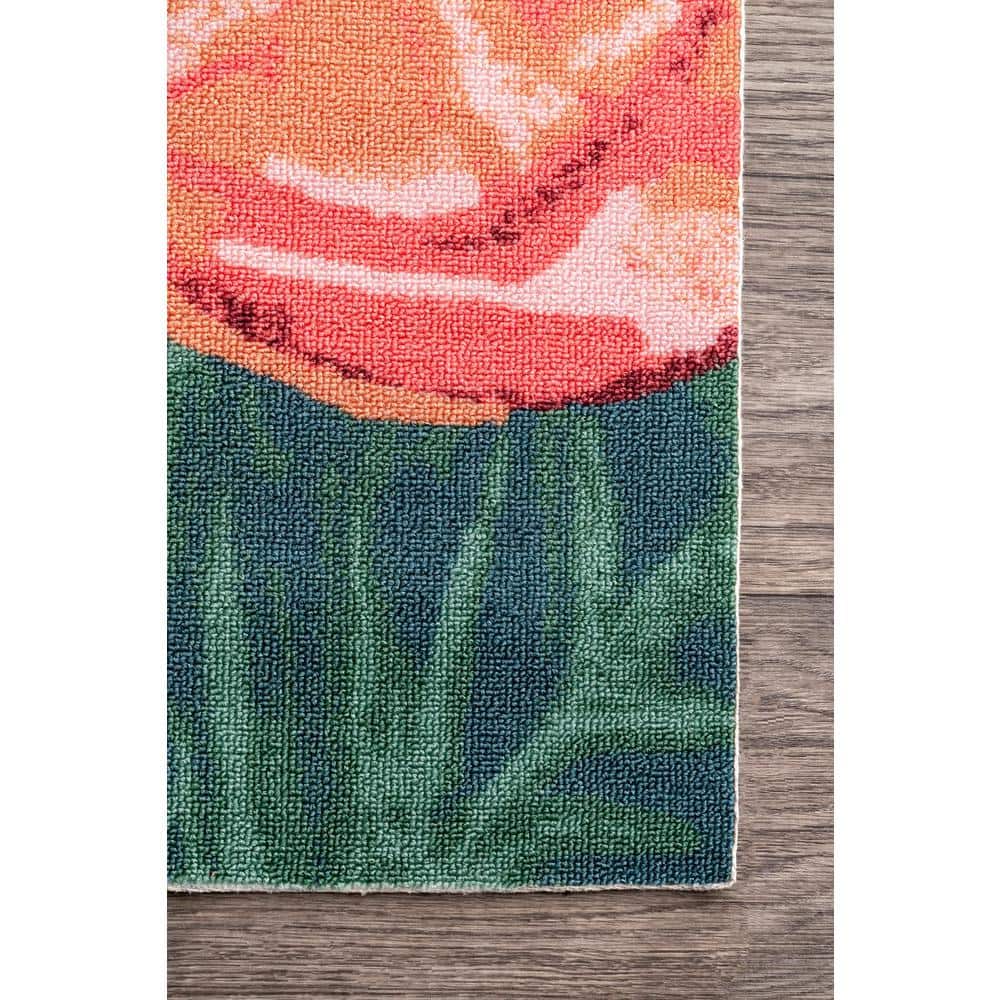 Multicolor Tropical Floral 49" Round Synthetic Indoor/Outdoor Rug