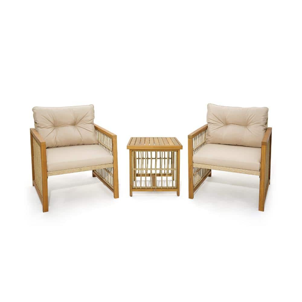 3-Piece PE Rattan Outdoor Patio Conversation Set with Coffee Table and Cushions, Beige price history on PriceWatchPro