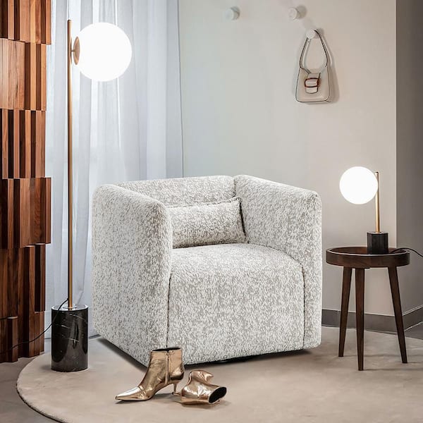 Renton Jacquard Upholstery Beige Swivel Arm Chair