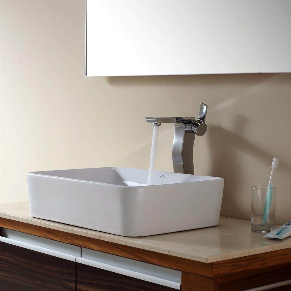 White Ceramic Rectangular Vessel Bathroom Sink